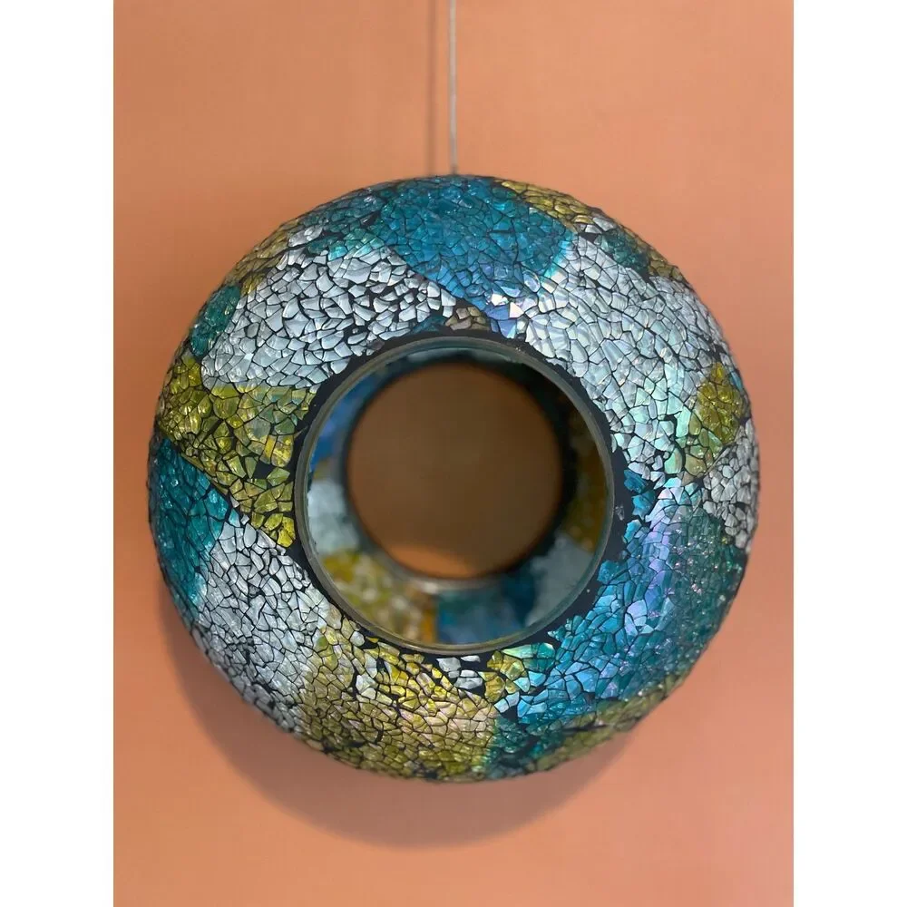 Large Mosaic Glass Hanging Bird Feeder 10” unique Garden Patio Decor